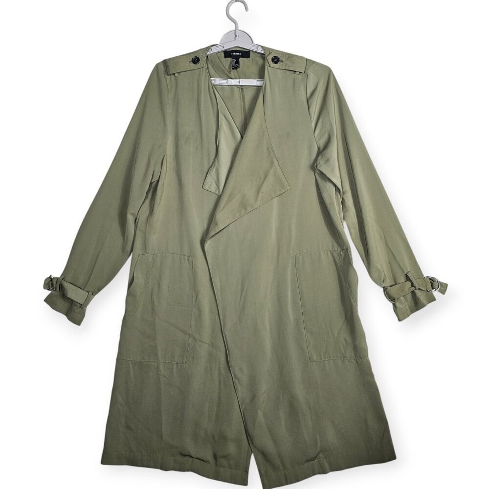 Forever 21 | Trench Coat | Women's | Large | Olive Green | Lightweight Drape